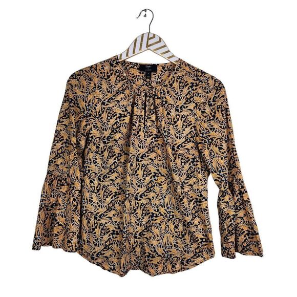 J. CREW x Drake's London Top Womens‎ 0 Giraffe Print Bell Sleeve Keyhole Neck - Picture 4 of 12